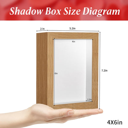 MUXIUNT 4x6 Shadow Box Picture Frame Display Case with Soft Linen Back-Real Glass,Small Mini Wood Color Deep Shadow Box Frame 4x6 for Insect Medal Display Pet Photo Memorial Flower Craft