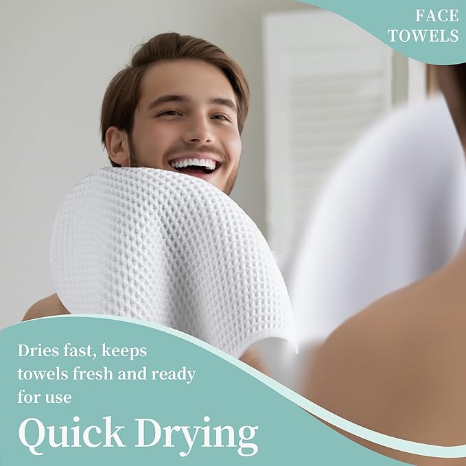 Microfiber Waffle Face Towels, 2 Pieces, Fast Drying, Lint Free 430 GSM