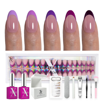 SXC Cosmetics French Tip Press On Nails - Skin Tone Nude and Color Series, Short Coffin X-Pro Tips Starter Kit ST119KIT