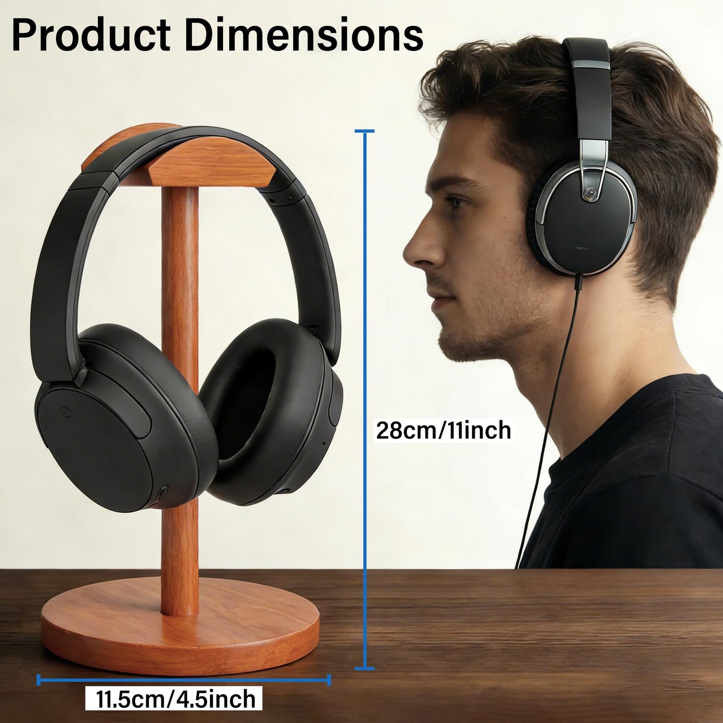 URANT Solid Walnut Wood Headphone Stand with Storage Base - Universal Wooden Headset Holder for Gaming & Office - Compatible with Bose,Sony,Sennheiser,Razer,Beats,PS5