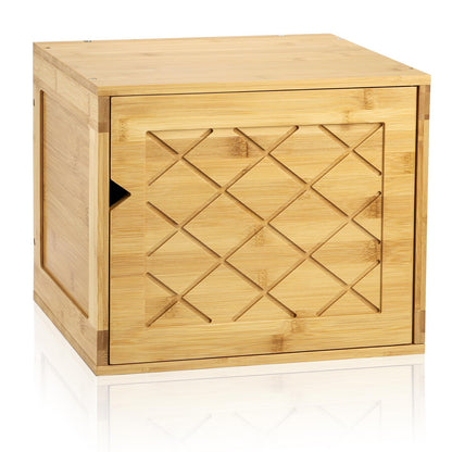 Fasmov Cube Storage Organizer, Bamboo Cube Bookshelf, Stackable Connect Storage Cube Cubby Organizer with Door, Stackable Cubes Bin for Bedroom, Home and Office