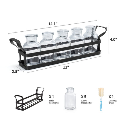 Mkono Propagation Stations with Metal Stand, Desktop Plant Terrarium Glass Planter Vase for Hydroponic Plants Flower Cutting Home Office Garden Decor Plant Lover Gifts, 5 Jars