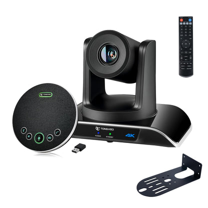 TONGVEO 4K PTZ Conference Room Camera System AI Auto-Tracking 20x Zoom 4K PTZ Camera USB3.0 HDMI LAN outputs and Bluetooth Speakerphone with Microphone for Large Remote Meeting