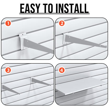 Tcevily 3 Pack White Slatwall Shelf, 24" x 12" Wooden Slat Wall Shelves with Metal Brackets Heavy Duty Slatwall Shelving Organizer Accessories for Home Garage (3, 23.6" x 11.8")