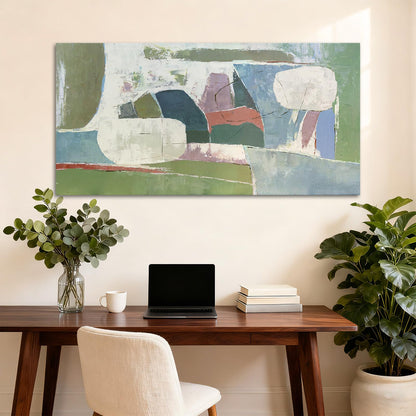 YETHEN WAL Sage Green Abstract Wall Art – 20×40 Minimalist Canvas Print, Soft Olive & Mist Blue Artwork for Living Room, Bedroom or Entryway Decor