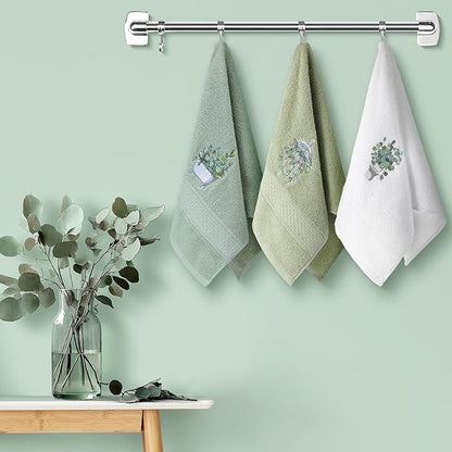 3 Pcs Eucalyptus Hand Towels Farmhouse Embroidered Botanical Bathroom Decor