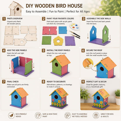 Bird House Kit, Wooden Bird Houses Craft Kits for Kids, 18 PCS DIY Painting Set with Paint Brushes Rope, Arts and Crafts for Kids Ages 6-12