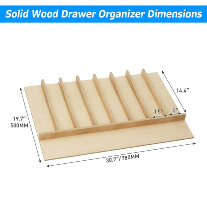WelFurGeer Solid Birch Wood Silverware Drawer Organizer, Wooden Cutlery Drawer Organizer, Utensil Tray for Kitchen Drawers, Kitchen Utensil Organizer for Silverware, Flatware, Spoons, Forks, Knives