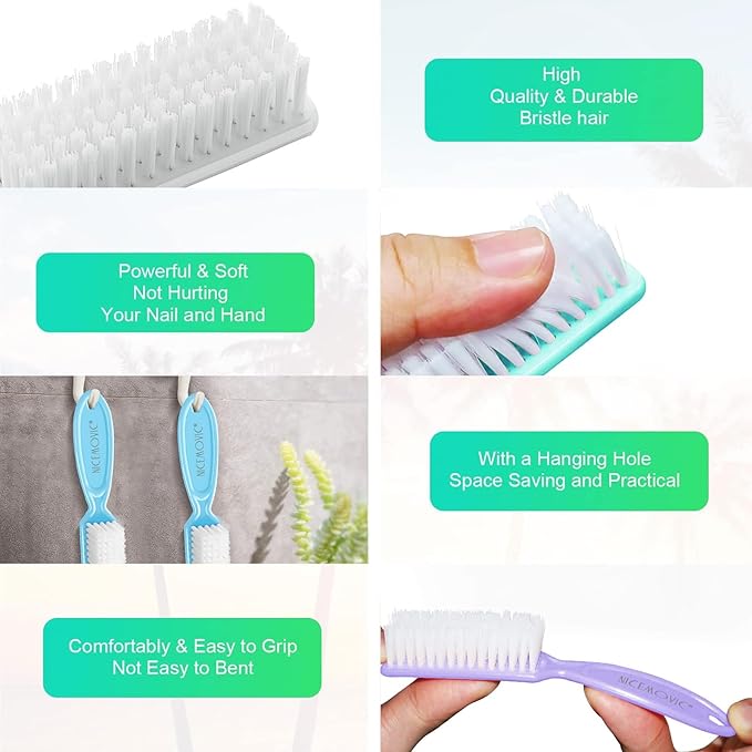 NICEMOVIC 10 Pcs Nail Brush for Cleaning Fingernails, Handle Grip Nail Scrubber