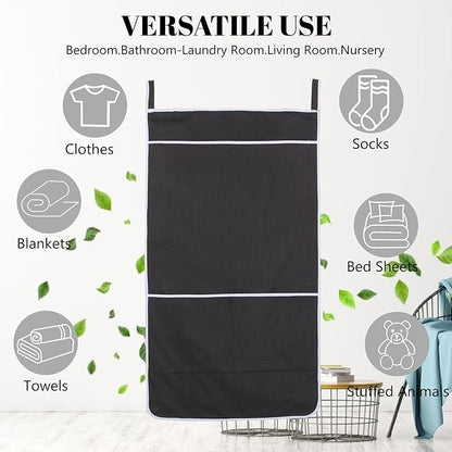 Black Hanging Laundry Hamper Bag, XL Door Hanging Hamper