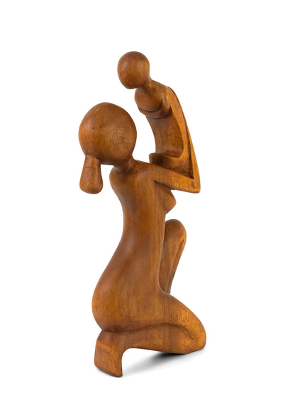 G6 Collection Wooden Handmade Abstract Mother and Child Sculpture Handcrafted Gift Art Decorative Home Decor Figurine Accent Decoration Artwork Hand Carved, Mother and Baby Statue