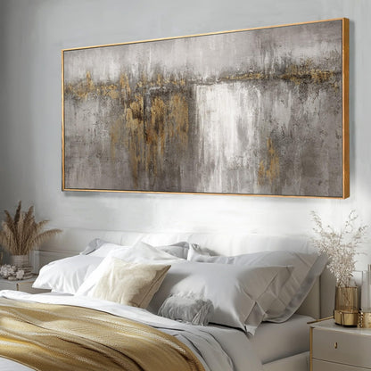 White and Gold Artwork for Walls Abstract Framed Poster Print 24"x48" Canvas Wall Art for Bedroom Neutral Artwork Decor for Office