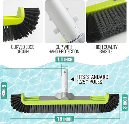 18" Pool Brush Head for Cleaning Swimming Pool Walls, Curved Ends