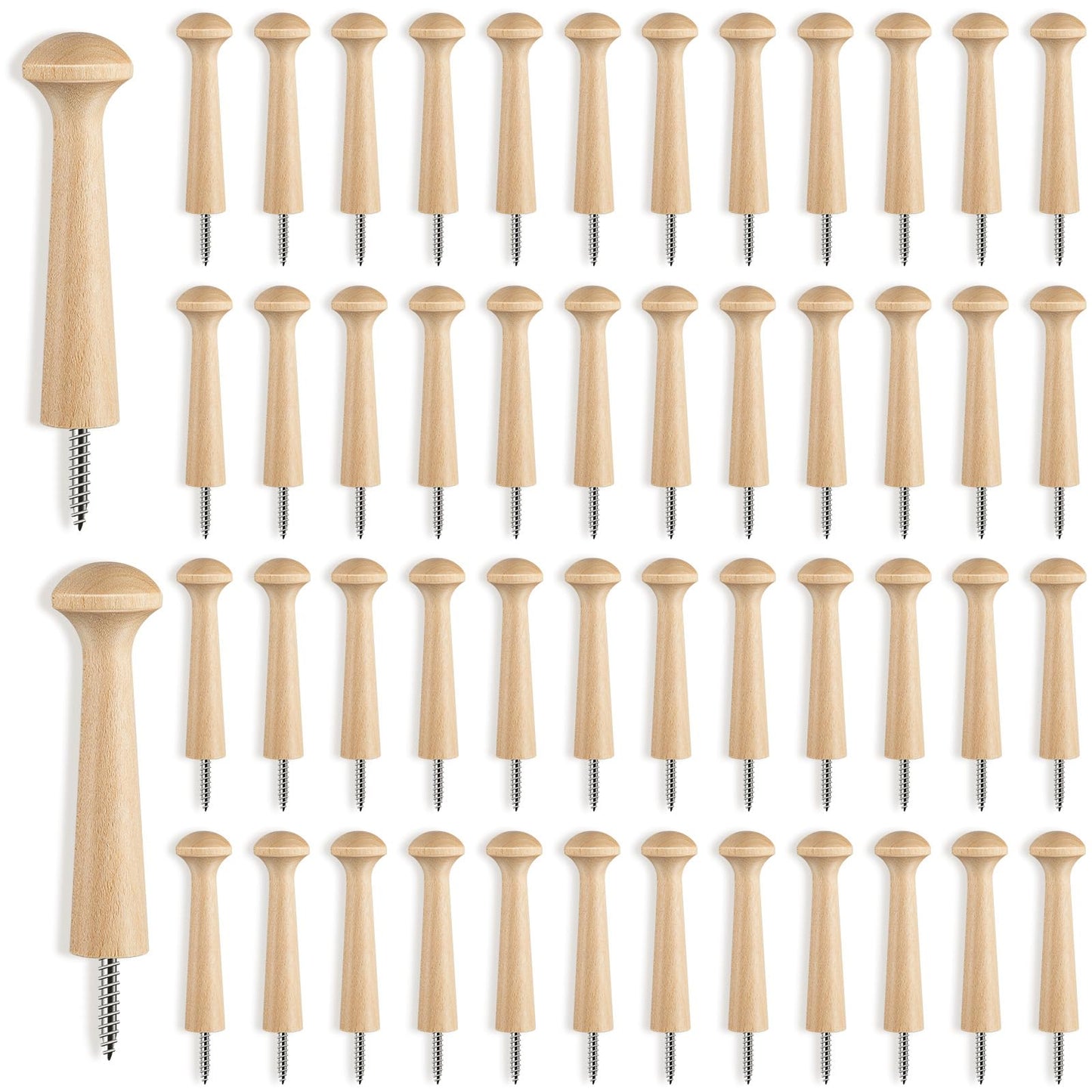 50 Pieces Wooden Shaker Peg Screw-on Pegs 3.62 Inch Long Unfinished Wood Shaker Racks for Hanging Clothes Hats Towel and More DIY Paint Color (Wood Color)