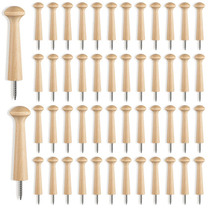 50 Pieces Wooden Shaker Peg Screw-on Pegs 3.62 Inch Long Unfinished Wood Shaker Racks for Hanging Clothes Hats Towel and More DIY Paint Color (Wood Color)