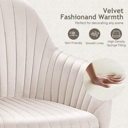 Warmiehomy Velvet Desk Chair for Home Office, Modern Adjustable Swivel Task Chair, Women Vanity Chairs with Arm Rest for Bedroom Dressing Room, Cozy Beige