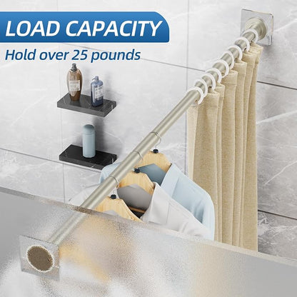 CorkLatta Nickel Shower Curtain Rod,1 Inch Diameter Stainless Steel Adjustable Spring Tension Rods 32 to 92",with Holders,Anti-Slip,Curtain Rods No Drilling(1 Pack)