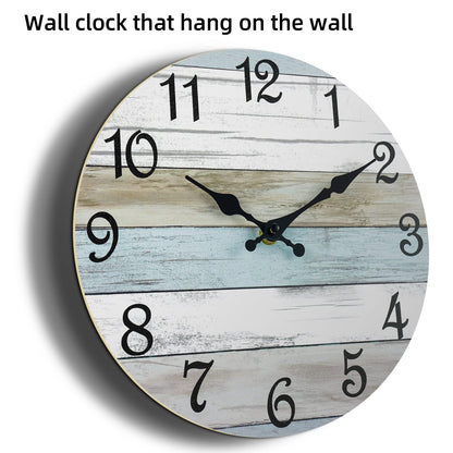 CHYLIN Wall Clock - 16 Inch Silent Non Ticking Coastal Wall Clocks Battery Operated, Wooden Rustic Farmhouse Clock Decorative for Living Room, Kitchen, Bathroom, Office (Blue)