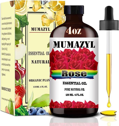 Rose Essential Oil, Rose Oil 4 Fl Oz 120ML for Diffuser Humidifier Yoga Cleaning DIY Candle Soap Making Valentine's Day Gift MUMAZYL Essential Oils