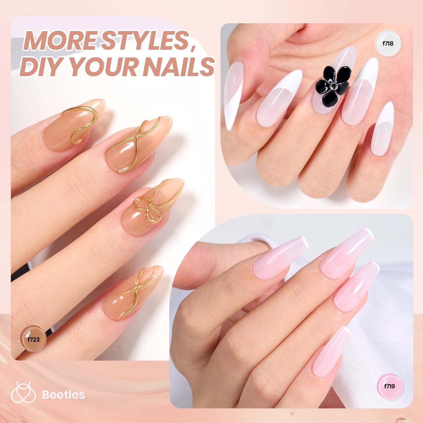 Beetles Jelly Gel Nail Polish Set, 6 Colors Milky White Nude Pink Brown Sheer Gel Polish Kit Nail Concealer Translucent Effect Soak Off Uv French Nail Art Gift for Women Ultimate Monochrome Collection