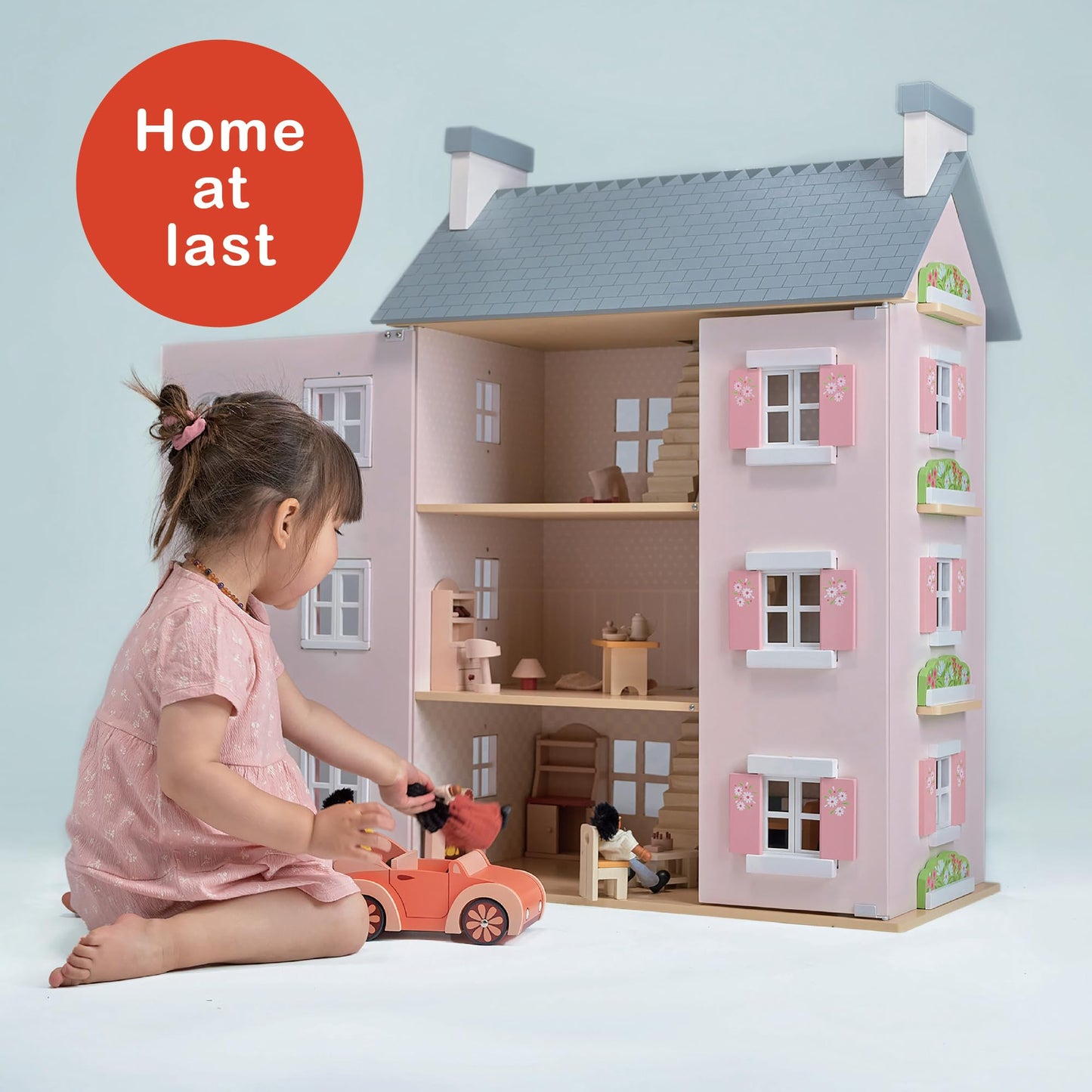 Mentari Toys - Heather Hall - Large 4-Storey Wooden Dollhouse - DIY Doll House with Easy Assembly, Holiday Birthday Gift for Kids Girls Age 3+, Inspires Imaginative Role Play