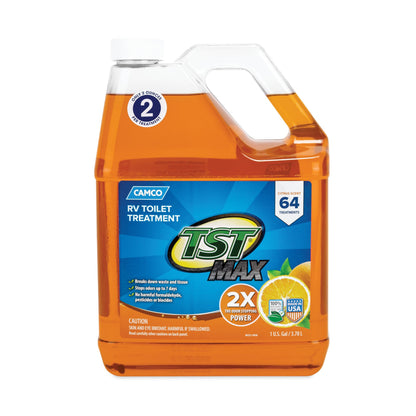 Camco TST MAX Camper/RV Toilet Treatment - Features Septic Safe Formula & Stops Odors Up to 7 Days - Orange Scent, 1-Gallon (41197)