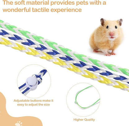 Hamster Leash, 3 Pcs Adjustable Leash Harness for Small Animals, Soft Lightweight Animal Leashes for Rabbits, Ferrets, Guinea Pigs, Chinchillas, Rats(Yellow, Blue, Green)