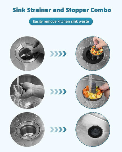 Universal 3 in 1 Kitchen Sink Drain Strainer Stopper Combo, Anti-Clog and Easy