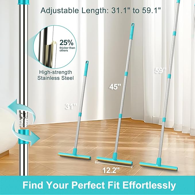 Carpet Rake for Pet Hair Removal, Dog Cat Fur Remover Rubber Broom, Stainless