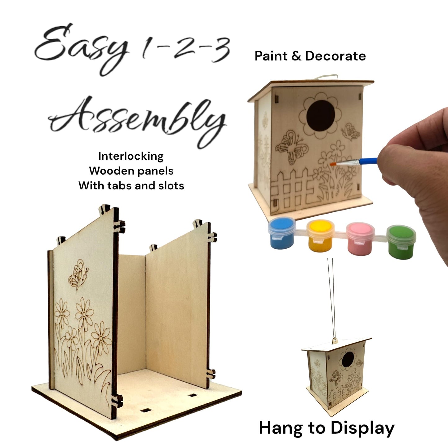 Oojami 12 Pack Birdhouse Kits for Kids – DIY Wooden Bird Houses to Build & Paint, Complete Craft Set with Paints & Brushes, Group Activity for Parties, Classroom, Birthday Gifts