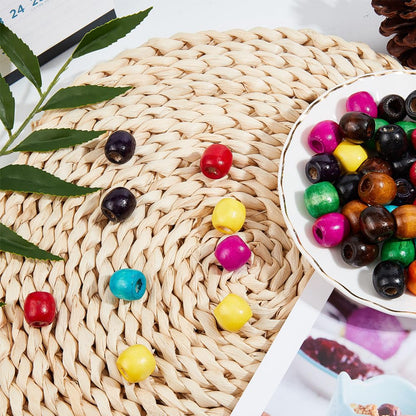 PH PandaHall Painted Round Wooden Beads, 200pcs 10 Colors Wood Barrel Beads16.5mm Colorful Loose Beads with 6mm Large Hole for Bracelet Necklace Macrame