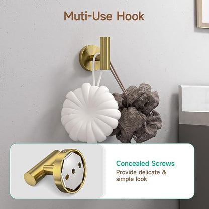 USHOWER Brushed Gold Bathroom Accessories Set, 18-Inch Towel Bar Set Wall Mounted, Durable SUS304 Stainless Steel Bathroom Hardware Set, 8-Piece