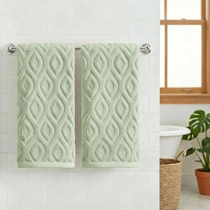 Artoid Mode 2 Pcs Light Green 3D Diamond Grid Jacquard Hand Towels