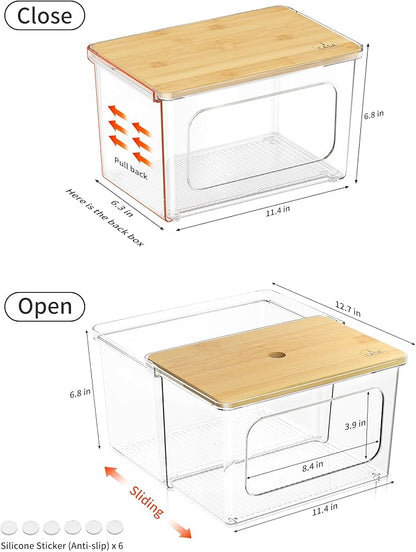 iCASA Trash Bag Dispenser Holder - 2 in 1 Acrylic Under Sink Organizer Garbage Bags Container with Bamboo Lid, Holds up to 100 Count 13/30/33 Gallon Bag Roll for Kitchen, Pantry, Laundry Room Storage