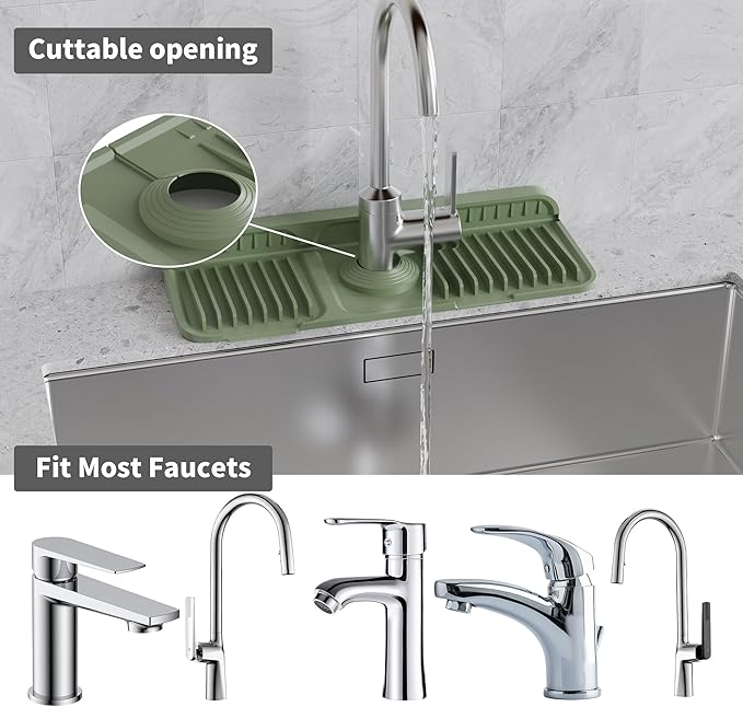 WAFT YEARN 14X5 Inch Silicone Durable Faucet Mat Kitchen Sink Splash Guard