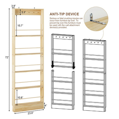 Chyanmoo Wooden Wall Mounted Bookshelf, 5 Tier Storage Shelf with Anti Tip Device, Space Saving Organizer with Built in Hooks and Raised Edges for Living Room Bedroom Home Office