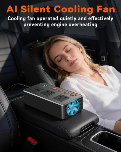 HipEpic 200W Car Power Inverter 12V to 110V Fast Charging, Car Outlet Adapter to Plug 24W USB A/C & Dual AC - 6 in 1 for Laptop Phone, Power Inverters for Vehicle Road Trips Camping (Silver-Black)