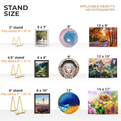 TR-LIFE 4 Pack 3 Inch Plate Stands - Display Stand + Metal Frame Holder for Picture, Decorative Plate, Photo Easel, Tabletop Art (Gold)
