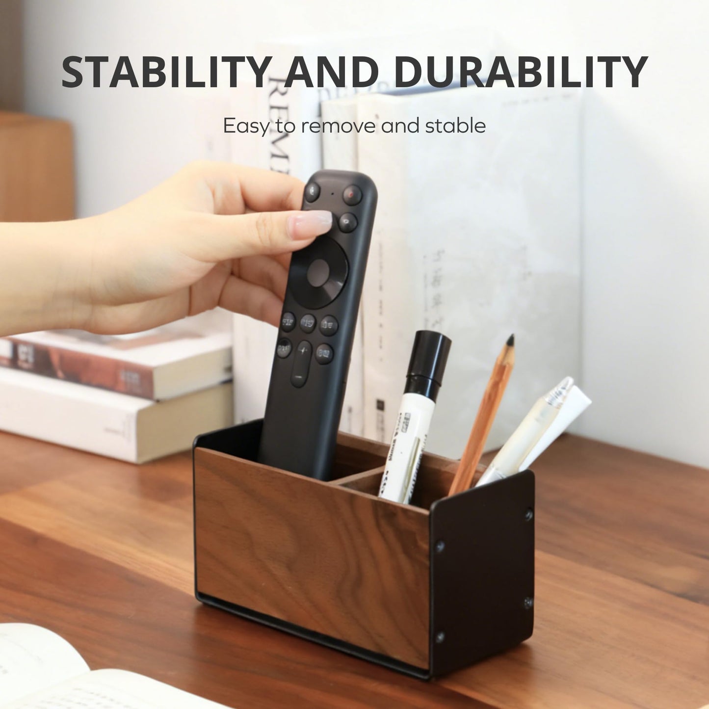 muso wood Wooden Pen Holder for Desk, Artisan Walnut & Aluminum Pencil Cup Organizer for Office & Home, Unique Modern Desktop Accessory (2 Slot)