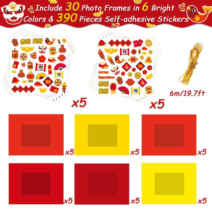 30 Packs Chinese New Year Craft Kits for Kids Lunar New Year DIY Picture Frame Craft Decorations 2026 Year of The Horse Chinese Art Favor Home Classroom Game Activities
