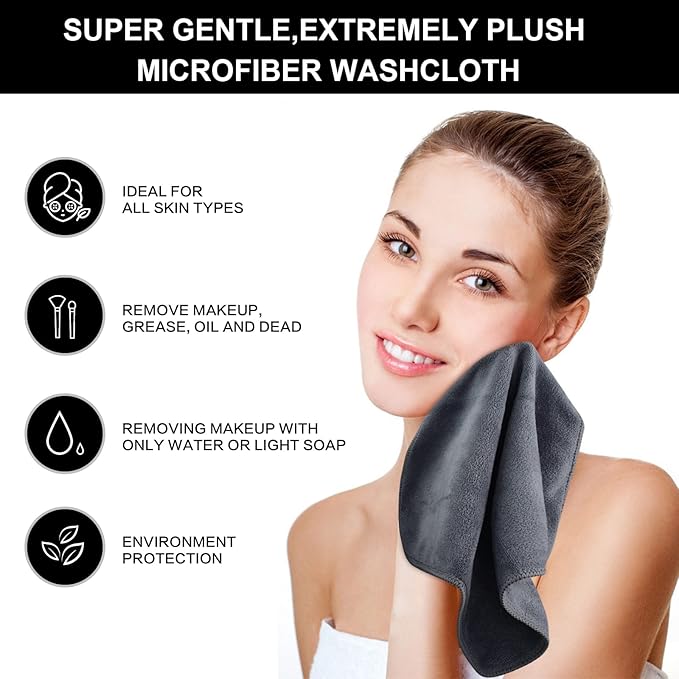 SINLAND Microfiber Facial Cloths Fast Drying Washcloth 12inch x 12inch Grey 2