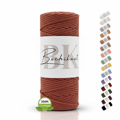 BOCHIKNOT Braided Macrame Cord 3mm x 109yds - Braided Rope for Macrame Wall Hanging Plant Hanger - 3mm Braided Macrame Cord - Cotton Macrame Cord for Crafts (Terracotta)