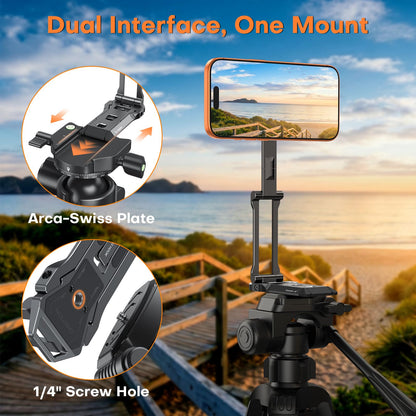 OMOTON TP06 [Equipped Lanyard] for MagSafe Tripod Hook with Magnet Back & Arca-Swiss Base, 360° Rotating with 1/4" Screw, Magnetic Phone Tripod for iPhone 17/16 Pro Max Air Fits Vlog, Travel, Gym