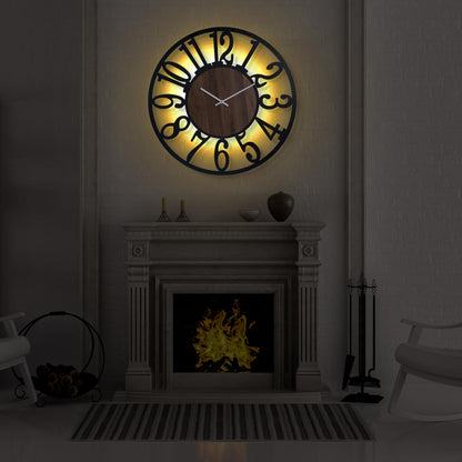 LEIKE Large Wall Clock 32'' Lighted Rustic Wood Clock with Remote Timer, Silent Battery Operated Modern Oversized Wall Clock for Living Room, Bedroom, Farmhouse, Home Decor, Large Number Display