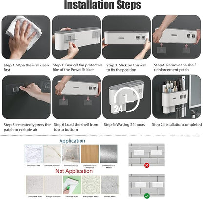 Toothbrush Holders Wall Mounted, Double Automatic Toothpaste Dispensers
