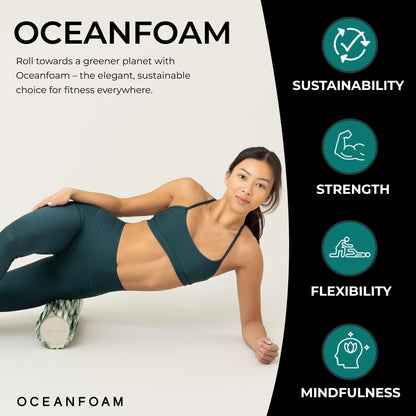 Oceanfoam Tidal Roller - Black Marbled - Muscle Massage Foam Roller for Back Pain & Stretching - Firm and Ergonomic Wide Wave Textured - Yoga, Athletics, & Wellness - Full Size, 20" x 5"