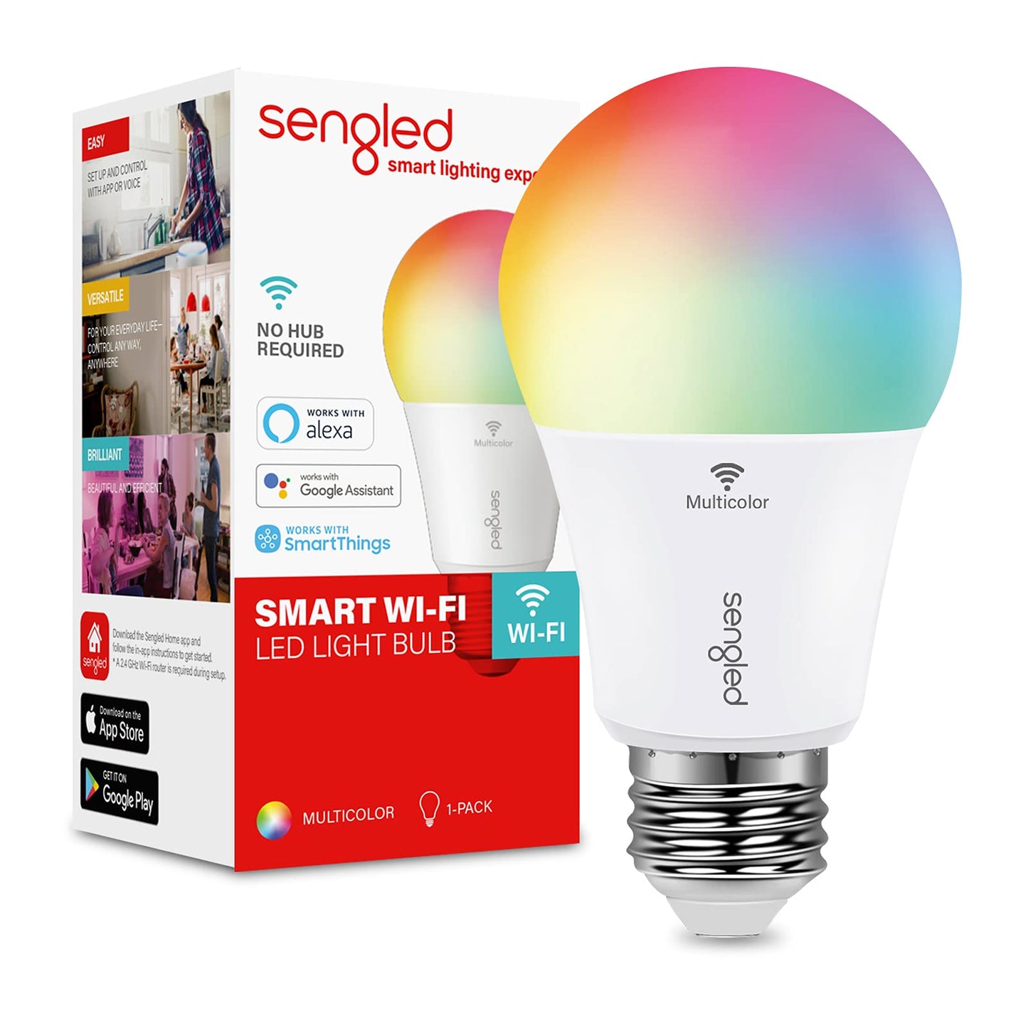 Sengled WiFi Color Changing Light Bulb, Alexa Smart Light Bulbs that Compatible with Alexa & Google Assistant, A19 RGB No Hub Required, 75 W Equivalent 800LM CRI>90, Set of 4