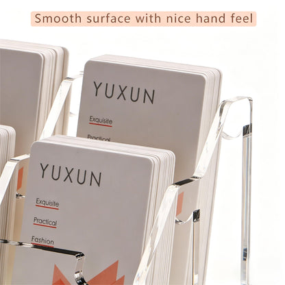 YUXUN Black Business Card Holder for Desk-2 Tiers 2 Slots, Vertical Acrylic Business Cards Holder for Women Men, 100+ Business Cards, Multiple Business Card Display Stand for Exhibition, Home, Office