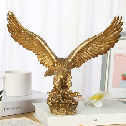 H&W Golden Eagle Statue, Flying Wild Bird Eagle Decorative Bronze Patina Resin Figurine（M）