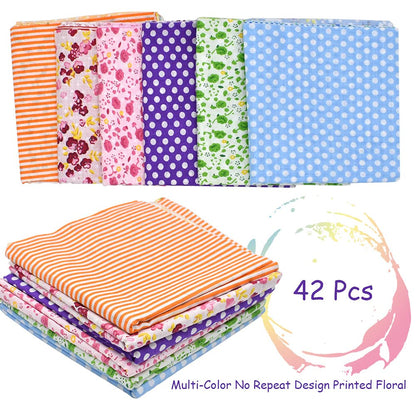 42Pcs 10"x10" Quilting Cotton Fabric Squares Sheets Pre-Cut Multi-Color Design Printed Floral Craft Fabric for DIY Sewing Scrapbooking Quilting Craft Patchwork (Red/Pink/Yellow/Green/Blue/Purple)